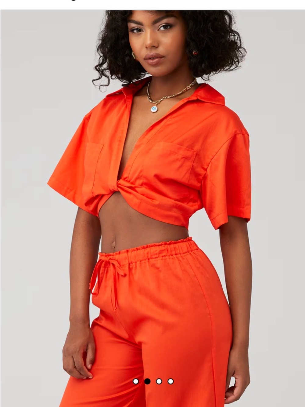 Stillwater Knot Front Short Sleeve Shirt - Bright Orange - Picture 2 of 4